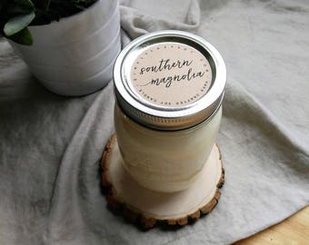 southern magnolia - 16 oz mason jar - hand poured soy candle