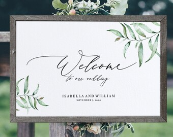 Wedding Welcome Sign Template, Welcome Wedding Sign, INSTANT Download, Editable & Printable Wedding Welcome Sign, Greenery Wedding Decor