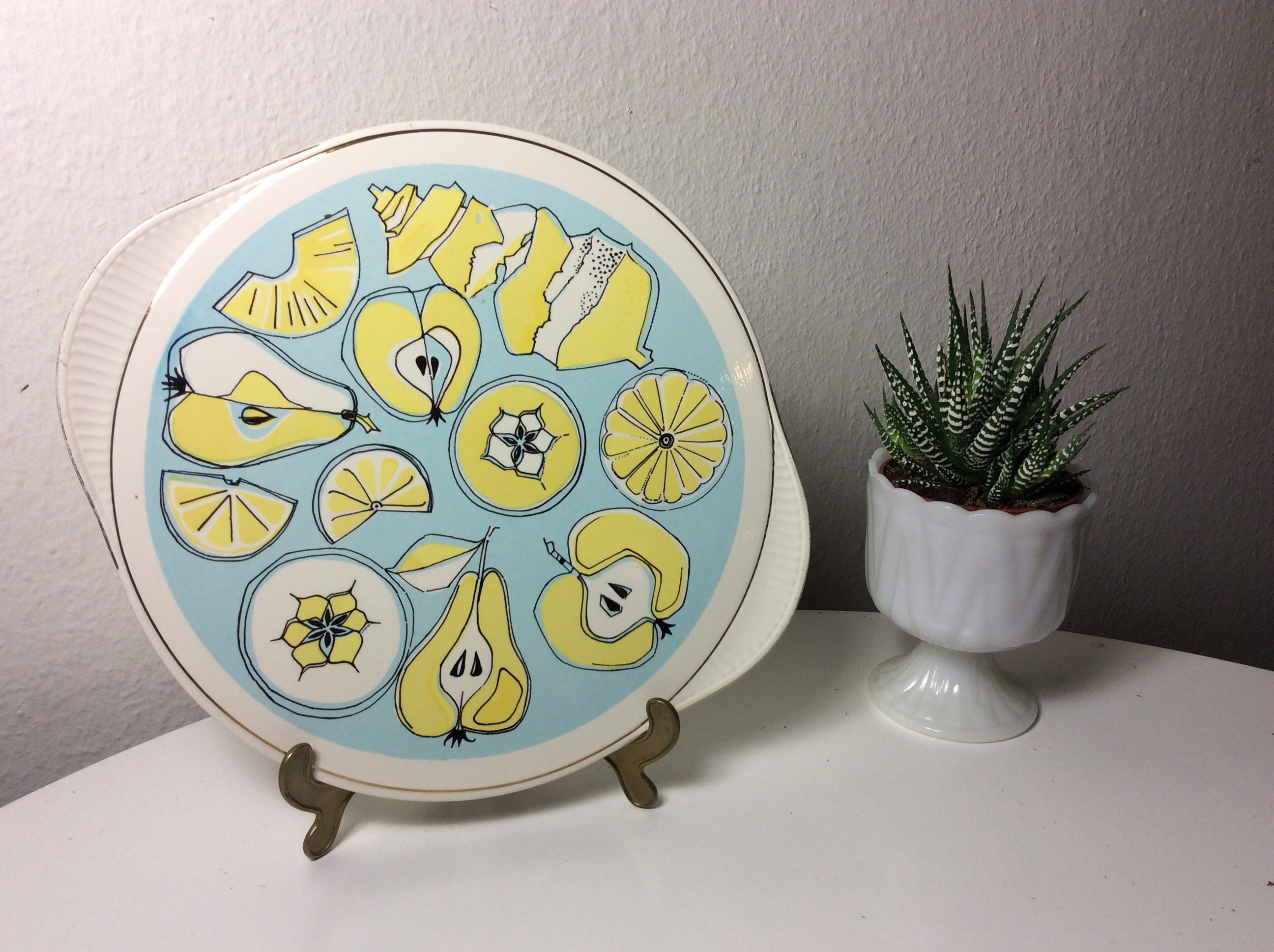 Mid Century Kuchenplatte Pastellfarben Apfel Birne Dekor | Etsy