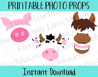 Set of Printable Barnyard Photo Props / Farm Animals / Party Props / Photobooth / Birthday / Baby Shower / Instant / Horse, Cow, Pig