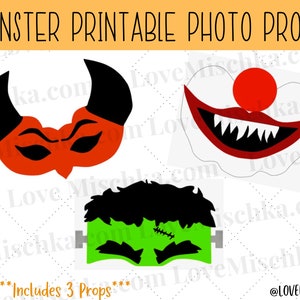 Set of Halloween Photobooth Party Props | Printable Photo Prop | Instant Download | Frankenstein's Monster | Killer Clown | Demon