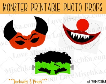 Set of Halloween Photobooth Party Props | Printable Photo Prop | Instant Download | Frankenstein's Monster | Killer Clown | Demon