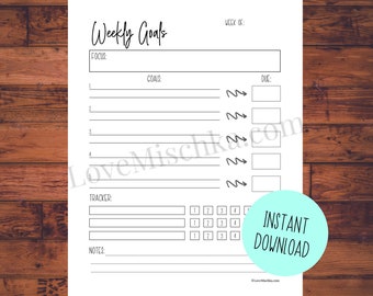 Weekly Goals Planner Printable Insert | Weekly Planner | Work Planner Template | Productivity | Goal Planner Page | Printable Goal List