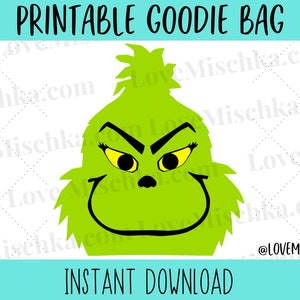 Grinch Party Favor Gift Bag Printable | Goodie Bags | Instant Download ...