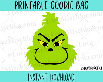 Grinch Party Favor Gift Bag Printable | Goodie Bags | Instant Download | Ugly Sweater Party | Christmas | Treat Bags