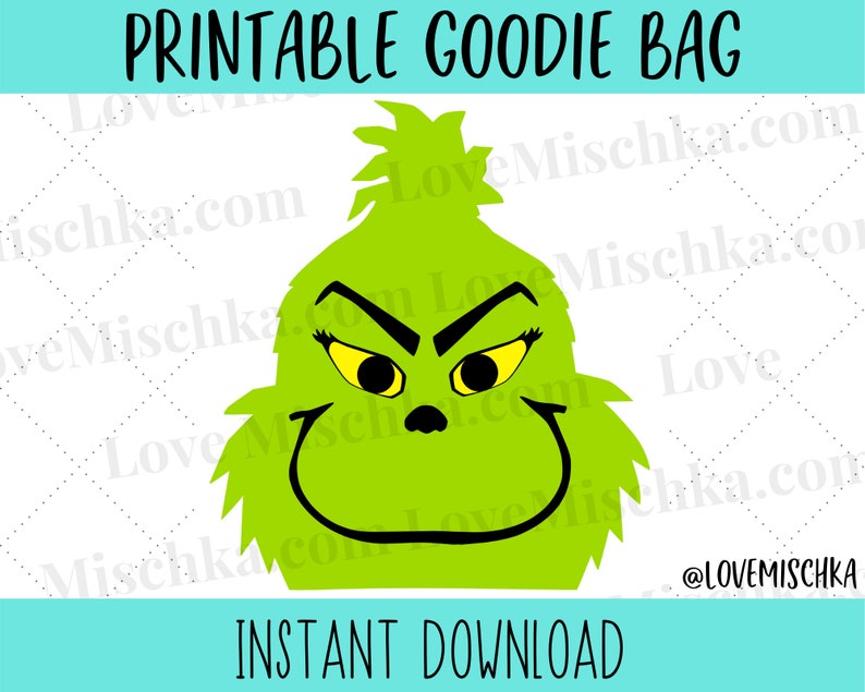 Grinch Party Favor Gift Bag Printable | Goodie Bags | Instant Download ...