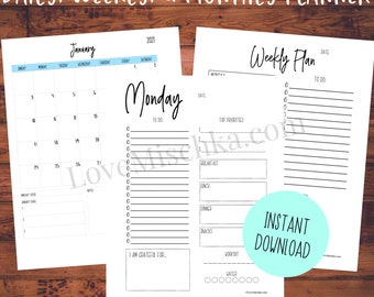 Printable Planner Bundle | 2021 Digital Calendar | Daily Planner | Weekly | Monthly Planner | Planner Download | Printable Planner Pages