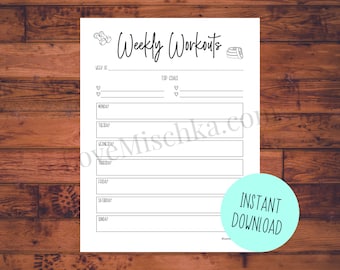 Weekly Workouts | Fitness Planner Printable | Workout Planner Insert | Fitness Goals | Workout Schedule | Printable Planner Template