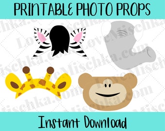 Set of Printable Safari Photo Booth Props / Zoo Photo Props / Party Props / DIY / Instant Download / Zebra / Elephant / Giraffe / Monkey