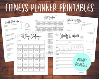 Fitness Planner Printables | Planner Inserts | Workout Tracker | 30 Day Challenger | Habit Tracker Download | Meal Planner Printable