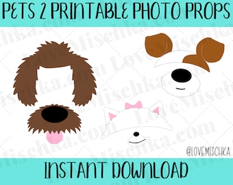 Set of 6 Printable Pets 2 Photo Props / Photobooth / Party Props / Dog / Secret Life of Pets Birthday / Pets Props / Instant Download
