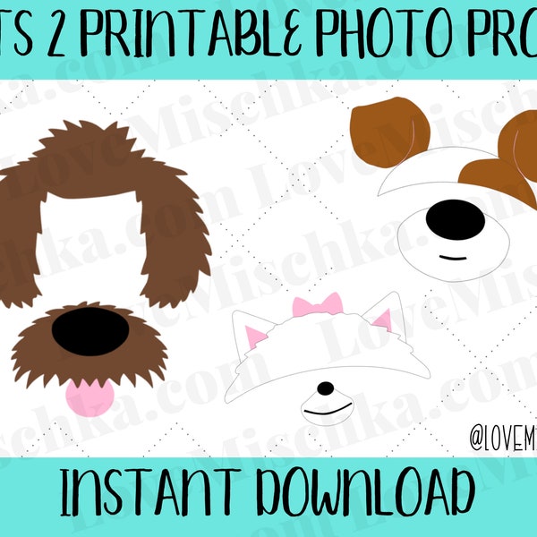 Set of 6 Printable Pets 2 Photo Props / Photobooth / Party Props / Dog / Secret Life of Pets Birthday / Pets Props / Instant Download