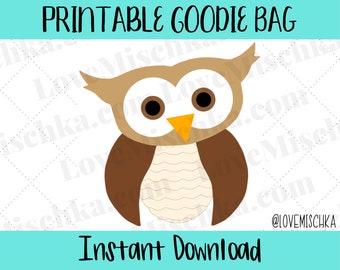 Owl Party Favor Gift Bags / Goodie Bag / Printable / Instant Download / Digital / DIY / Birthday / Baby Shower / Woodland Creatures / Owl