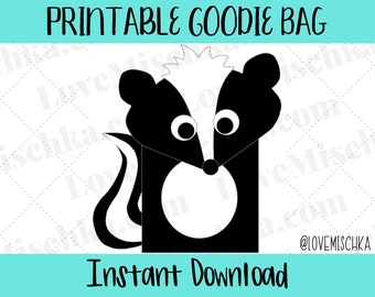 Skunk Party Favor Goodie Bags / Gift Bags for Kids / Woodland Creatures / Baby Shower / Birthday / Printable / Instant Download / Skunk