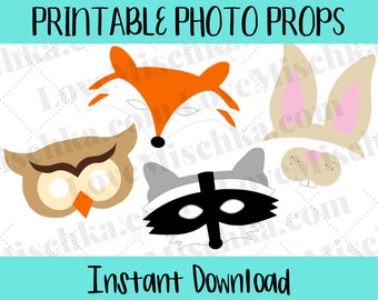 Set of Printable Woodland Photo Props / Photo Booth Props / Woodland Creatures / Forest Animals / Birthday / Baby Shower / DIY / Party Props