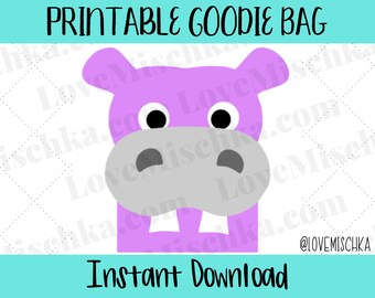 Hippo Party Favor Gift Bags / Goodie Bags / Instant Download / Jungle / Printable / DIY / Safari / Zoo / Birthday / Baby Shower / Hippo