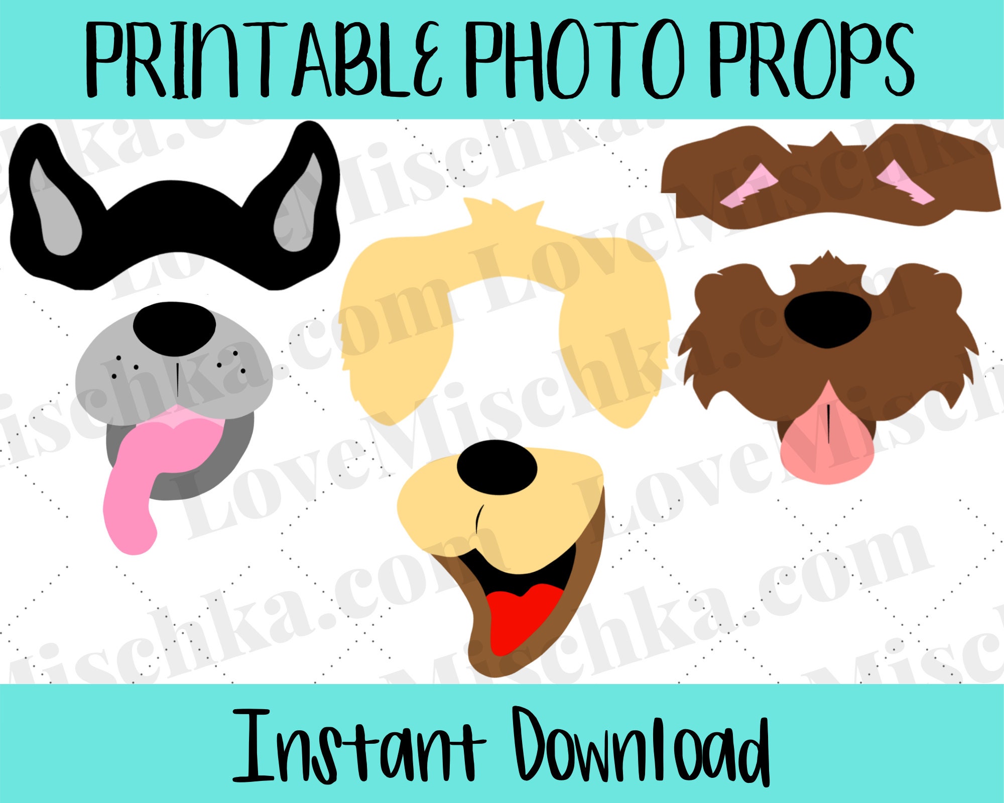 Set of 6 Dog Printable Photo Props / Instant Download / Dogs / Photobooth / DIY / Birthday / Party Props / Puppy Party / Paw / Puppies / Dog - Etsy