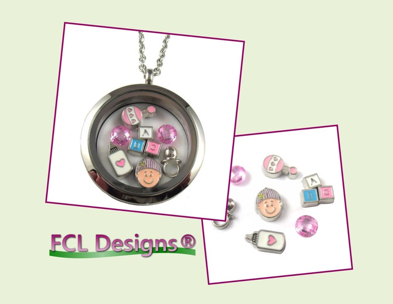 Baby Girl Theme Floating Charm Locket or Floating Charm Combination by FCL Designs\u00ae