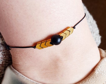 Black Waxed Cord Anklet Elephant Anklet Adjustable Anklet WA001424