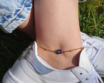 Evil Eye Anklet Gold Stainless Steel Chain Non Tarnish Gold Evil Eye Anklet Good Luck Ankle Bracelet Waterproof Anklet Protection Jewellery