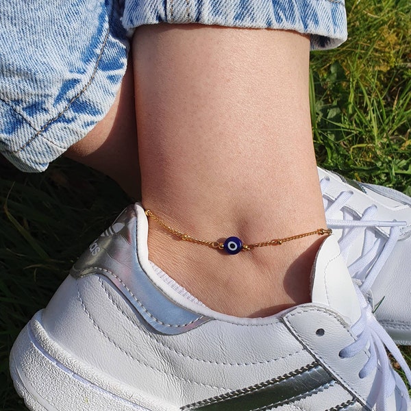 Evil Eye Anklet Gold Stainless Steel Chain Non Tarnish Gold Evil Eye Anklet Good Luck Ankle Bracelet Waterproof Anklet Protection Jewellery