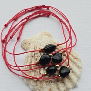 Black Tourmaline Bracelet Red Cord Adjustable Sliding Knots, Protection Bracelet, Energy Cleansing Bracelet, Natural Tourmaline Jewellery