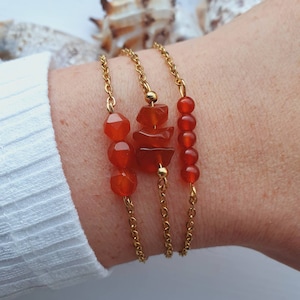 Carnelian Bracelet Gold Stainless Steel Chain Courage Bracelet Gemstone Carnelian Jewellery Carnelian Virgo Crystal Bracelet Red Gemstone