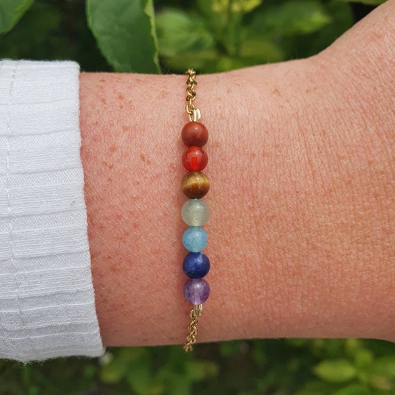 7 Chakras Bracelet Gold Stainless Steel Seven Chakra Bracelet Dainty Gold Bracelet Crystal Bracelet UK Gift for Women Gemstone Yoga Bracelet Etsy