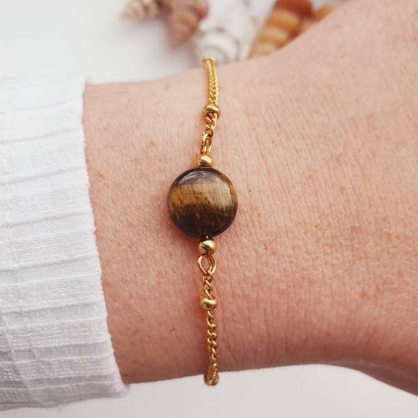 Tiger's eye Bracelet, Gold Stainless Steel Chain, Never Tarnish, Protection Bracelet, Tigers Eye Bracelet Gold, Tiger Eye Bracelet for Women