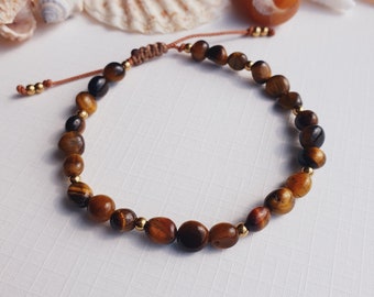 Tiger's Eye Bracelet | Tiger Eye Jewelry | Adjustable Crystal Bracelet | Positivity, Courage, Luck & Protection | Healing Gemstone Gift UK