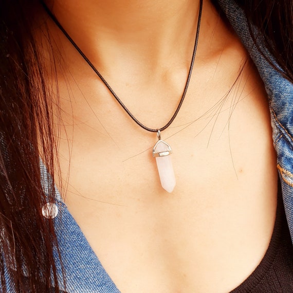 Rose Quartz Necklace With Black Cord or 