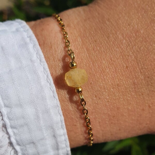 Citrine Bracelet Gold Stainless Steel Chain Faceted Citrine Crystal Bracelet Citrine One Bead Crystal Bracelet UK Natural Citrine Jewellery