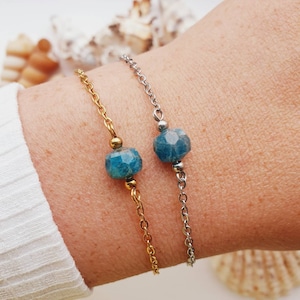Apatite Bracelet, Stainless Steel Chain, Non Tarnish, Apatite Crystal Bracelet, Apatite Bracelet Silver, Blue Stone Bracelet High Quality