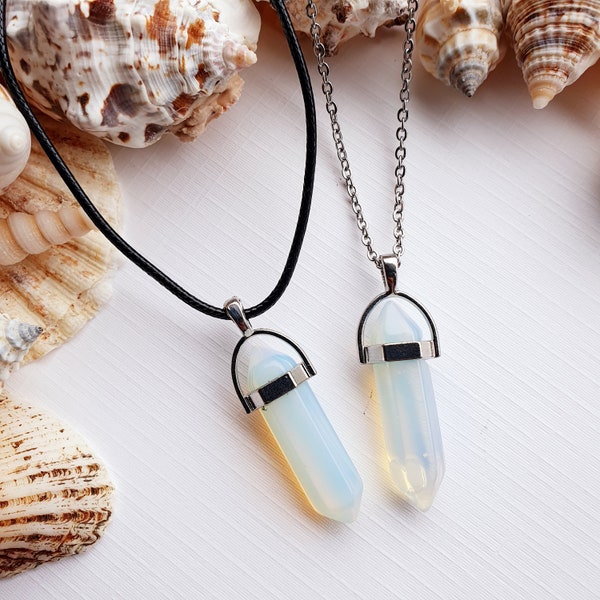Opalite Necklace with Stainless Steel Chain or Black Cord,  Friendship Necklace, Opalite Pendant Point, Opalite Necklace, Opalite Jewellery