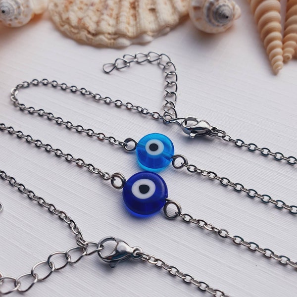 Evil Eye Anklet, Stainless Steel, Silver Anklet, Evil Eye Anklet Silver, Protection Anklet, Good Luck Anklet, Evil Eye Anklet Waterproof