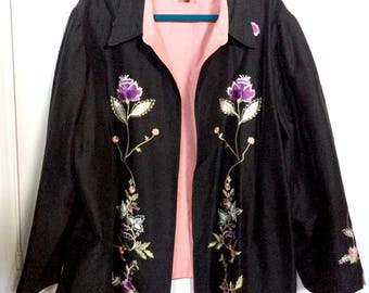 Vintage Embroidered Silk Jacket Size 3X