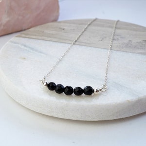 Black Onyx necklace, gemstone bar necklace, dainty layering necklace, silver, gold, rose gold necklace, onyx pendant, So You Jewellery