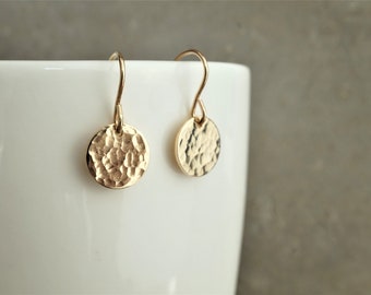 Dainty hammered gold earrings, hammered disc earrings, silver hammered earrings, rose gold hammered earrings, minimalist earrings, So You