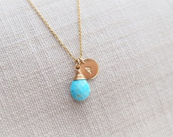 Personalised Turquoise necklace, December birthstone necklace, turquoise necklace silver, turquoise necklace gold, turquoise rose gold,