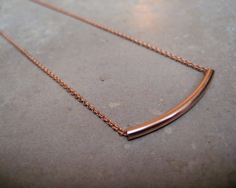 Rose gold filled curved tube necklace, rose gold filled bar necklace, curved bar necklace, minimalist necklace, layering necklace, So You