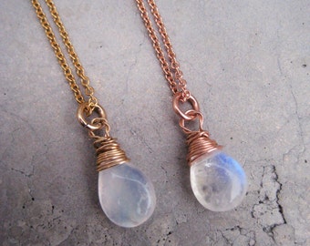 Rainbow moonstone necklace, wire wrapped moonstone necklace, June birthstone necklace, gemstone necklace, SoYouJewellery