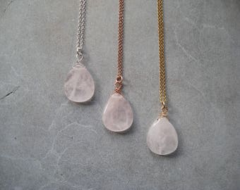 Rose quartz necklace, natural rose quartz necklace, rose quartz pendant necklace, silver necklace, gold necklace, rose gold necklace
