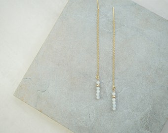 Aquamarine Ear Threader Earrings: Gold Filled or Sterling Silver, March Birthstone