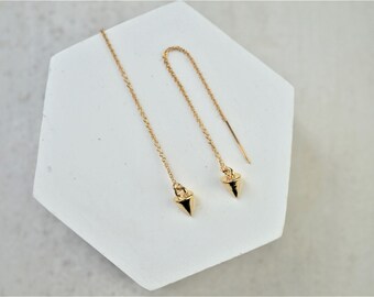 Gold spike earrings, threader earrings, minimalist earrings, long gold dangle earrings, fashionable gold earrings, chain earrings