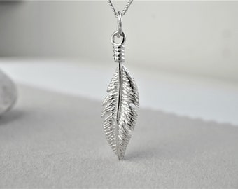Sterling silver feather necklace, feather pendant, feather charm necklace, elegant necklace, boho jewellery, gift for her, so you jewellery