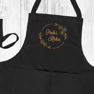 Personalised Embroidered Apron, Daisy.Kitchen Cooking Chef Apron Unisex Apron With Pockets Black