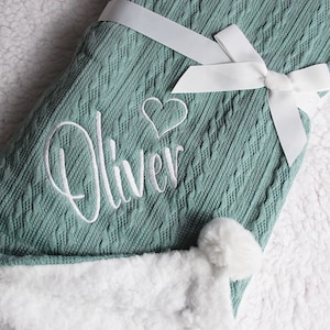 Manta de bebé personalizada, súper suave, de punto trenzado, regalo para bebé, manta bordada. Regalos personalizados para bebé.