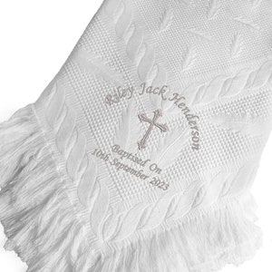 Personalised Embroidered Baby Shawl. This Pretty White Christening / Baptism / Naming Day shawl , Keepsake, Gift image 1