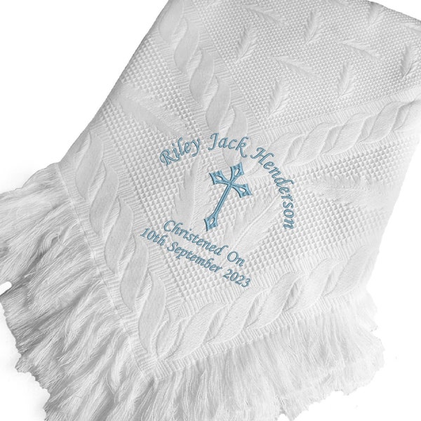 Personalised Embroidered Baby Shawl. This Pretty White Christening / Baptism / Naming Day shawl , Keepsake, Gift