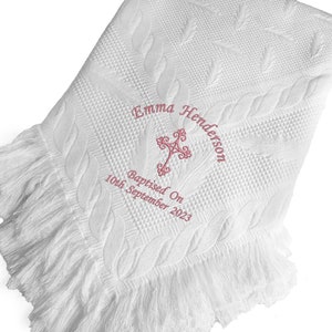 Personalised Embroidered Baby Shawl. This Pretty White Christening / Baptism / Naming Day shawl , Keepsake, Gift image 3